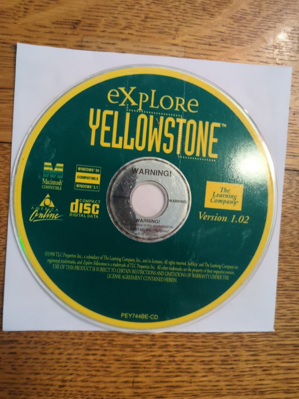 The Learning Company Explore Yellowstone PC, 1997, Windows Mac Disc Only